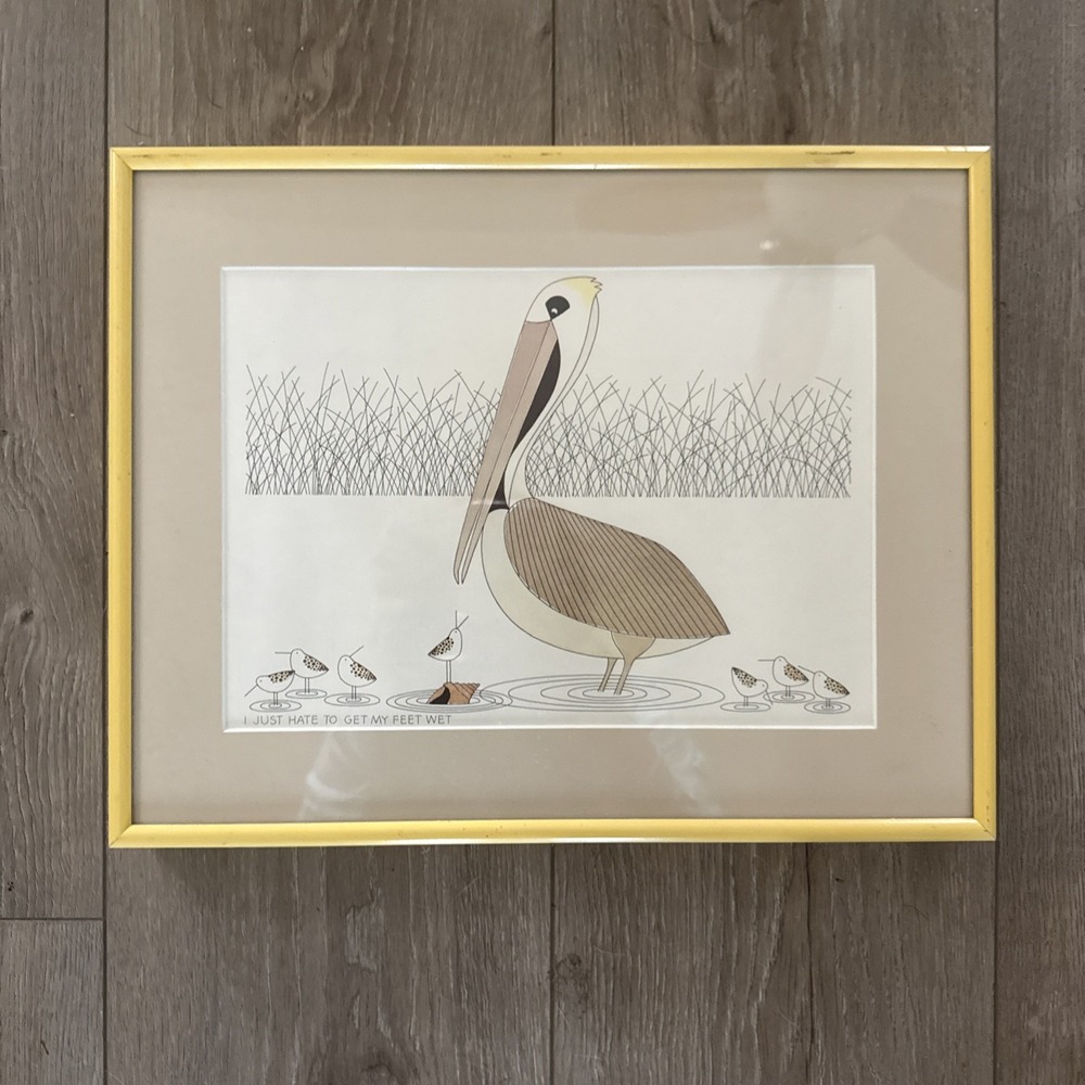 Ikki Matsumoto "I Just Hate To Get My Feet Wet" Pelican Framed Print , Vintage